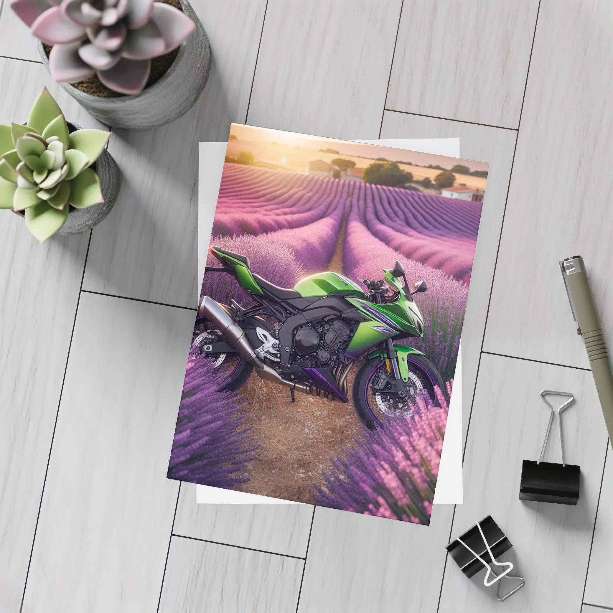 Kawasaki Sport Bike Purple Lavender Field – Postcards