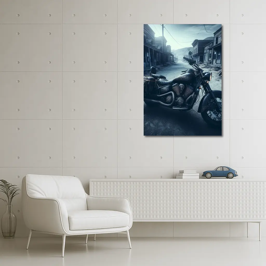 Black Cruiser Motorcycle Abandoned Ghost Town – Wall Art