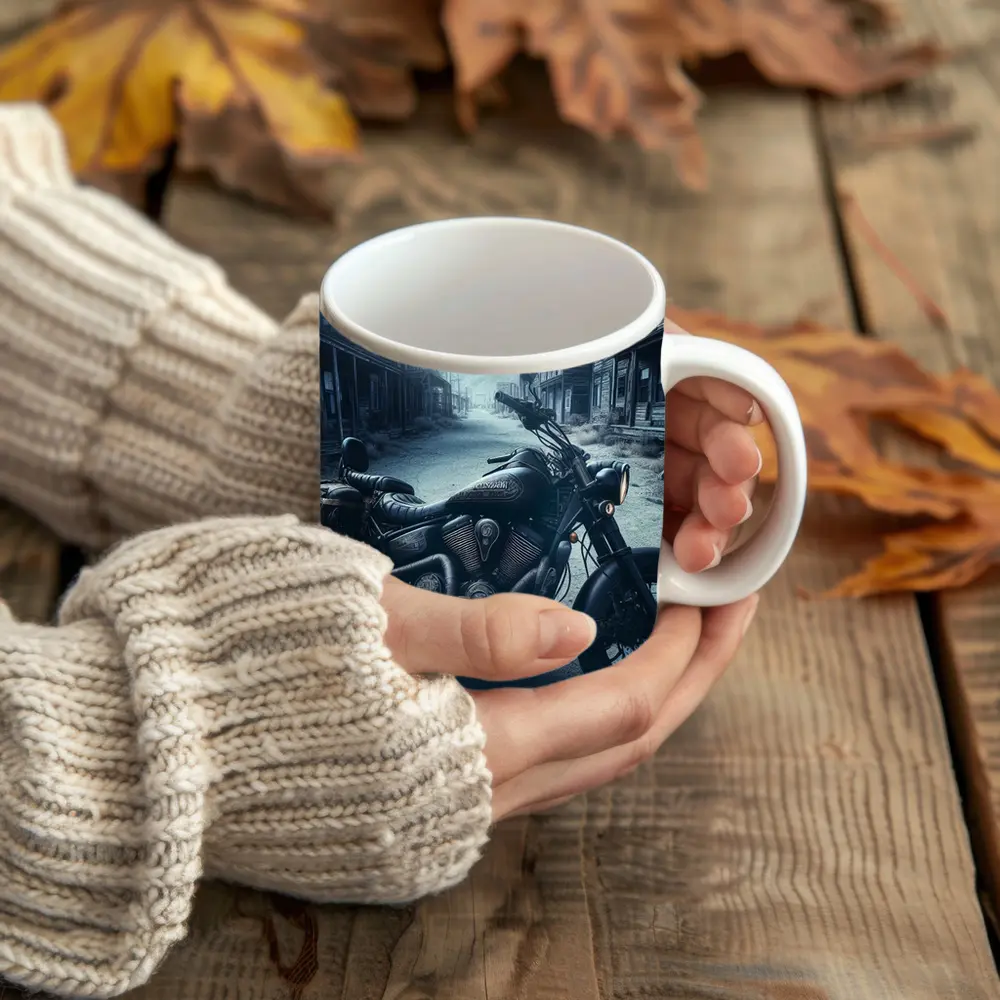 Black Cruiser Motorcycle Abandoned Ghost Town – Mugs
