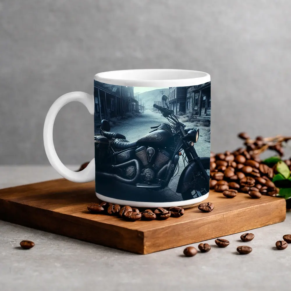 Black Cruiser Motorcycle Abandoned Ghost Town – Mugs