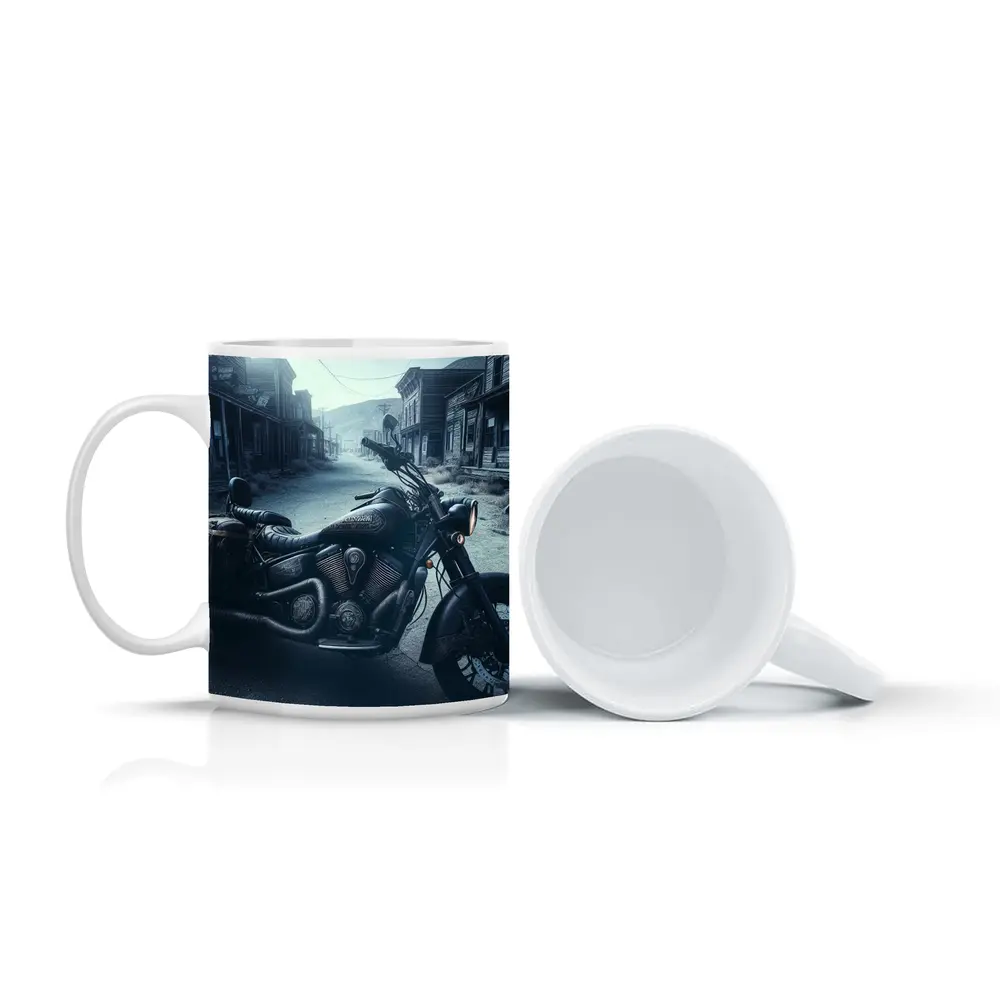 Black Cruiser Motorcycle Abandoned Ghost Town – Mugs