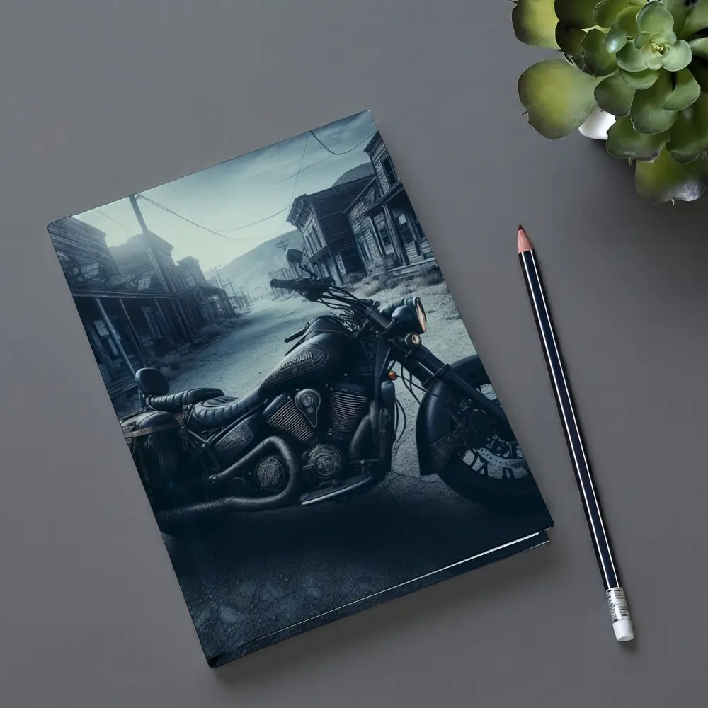 Black Cruiser Motorcycle Abandoned Ghost Town – Notebooks