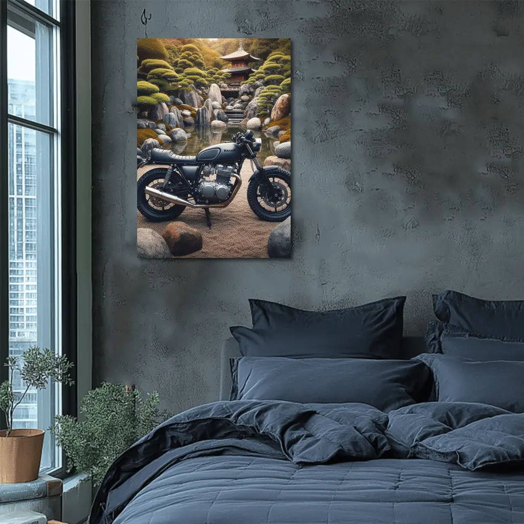Kawasaki Cafe Racer Japanese Garden Setting – Wall Art