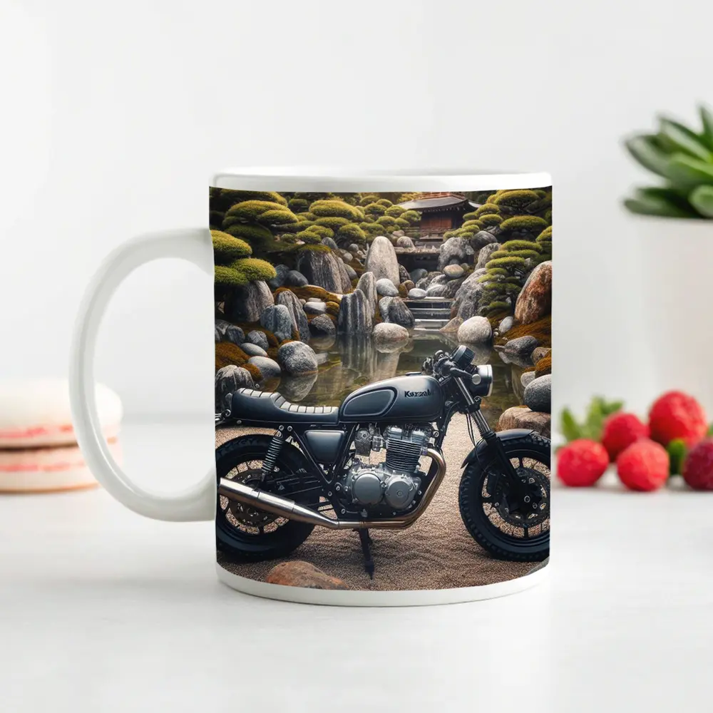 Kawasaki Cafe Racer Japanese Garden Setting – Mugs