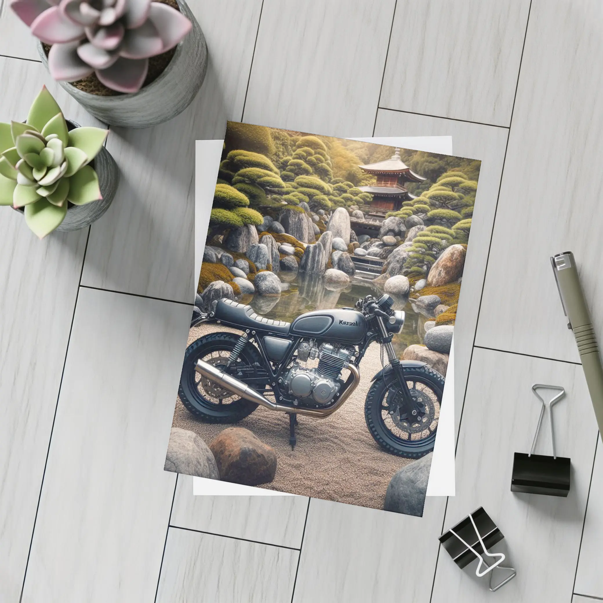 Kawasaki Cafe Racer Japanese Garden Setting – Postcards