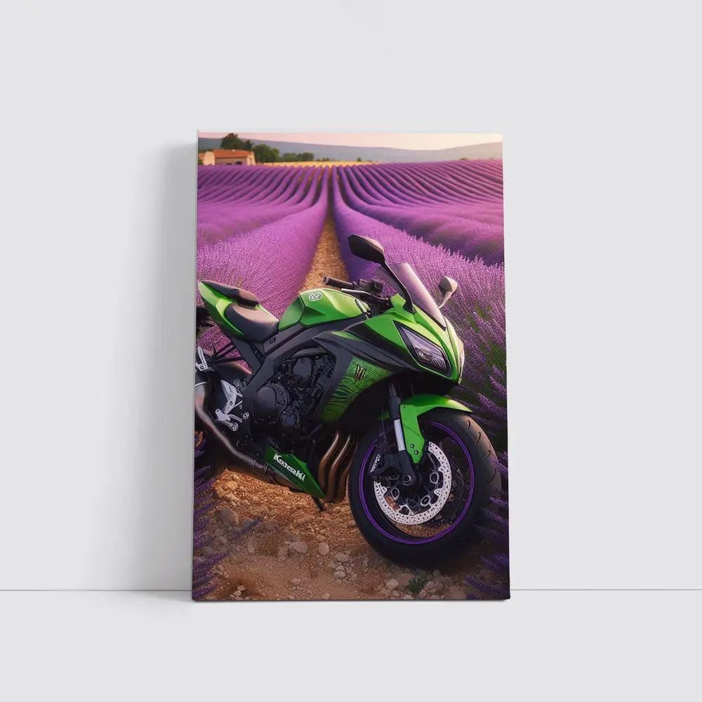 Kawasaki Green Sport Bike Lavender Fields – Wall Art