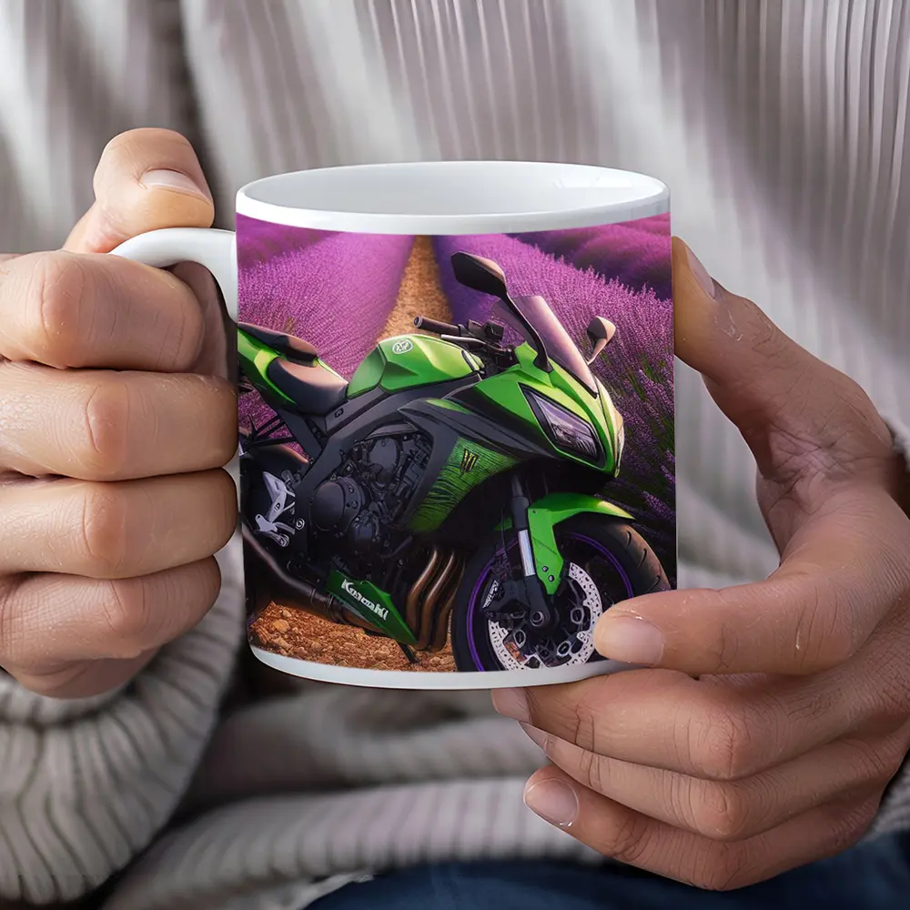 Kawasaki Green Sport Bike Lavender Fields – Mugs