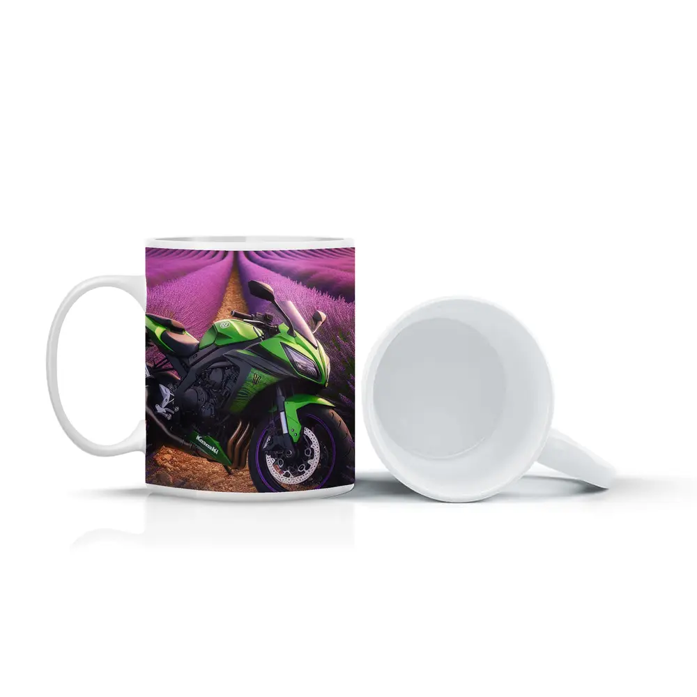 Kawasaki Green Sport Bike Lavender Fields – Mugs