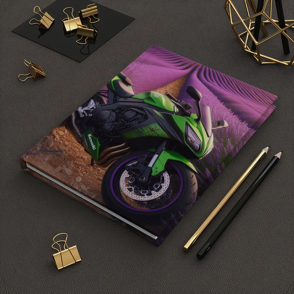 Kawasaki Green Sport Bike Lavender Fields – Notebooks