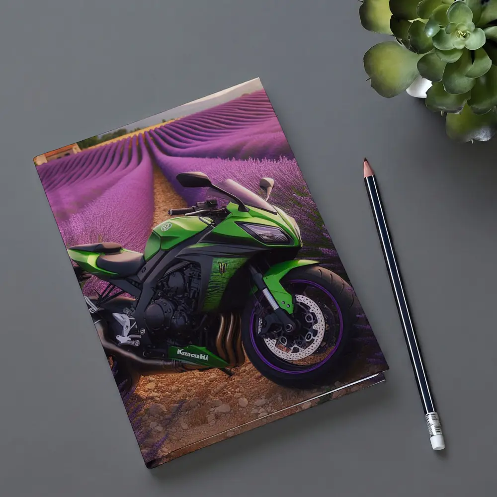 Kawasaki Green Sport Bike Lavender Fields – Notebooks
