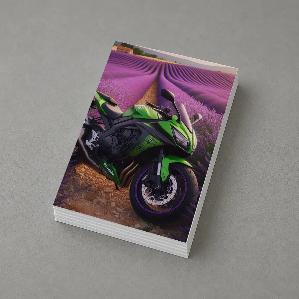 Kawasaki Green Sport Bike Lavender Fields – Postcards