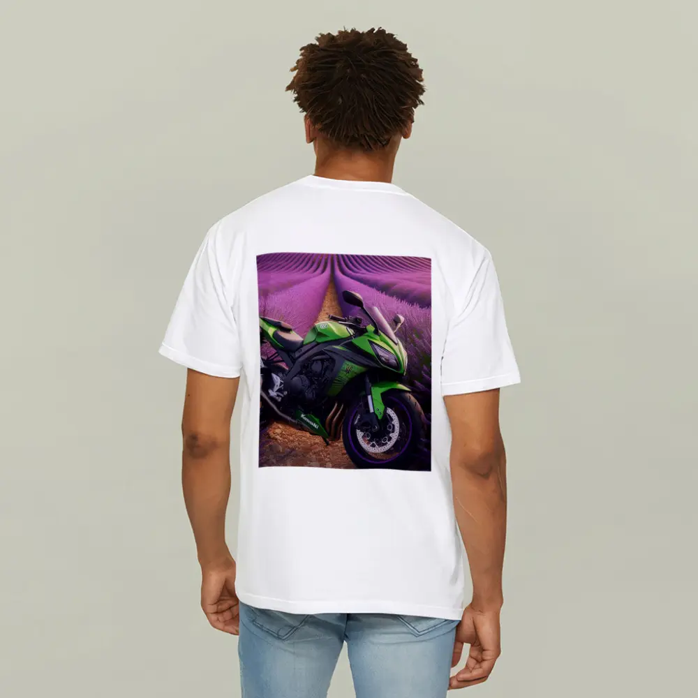 Kawasaki Green Sport Bike Lavender Fields – T-Shirts