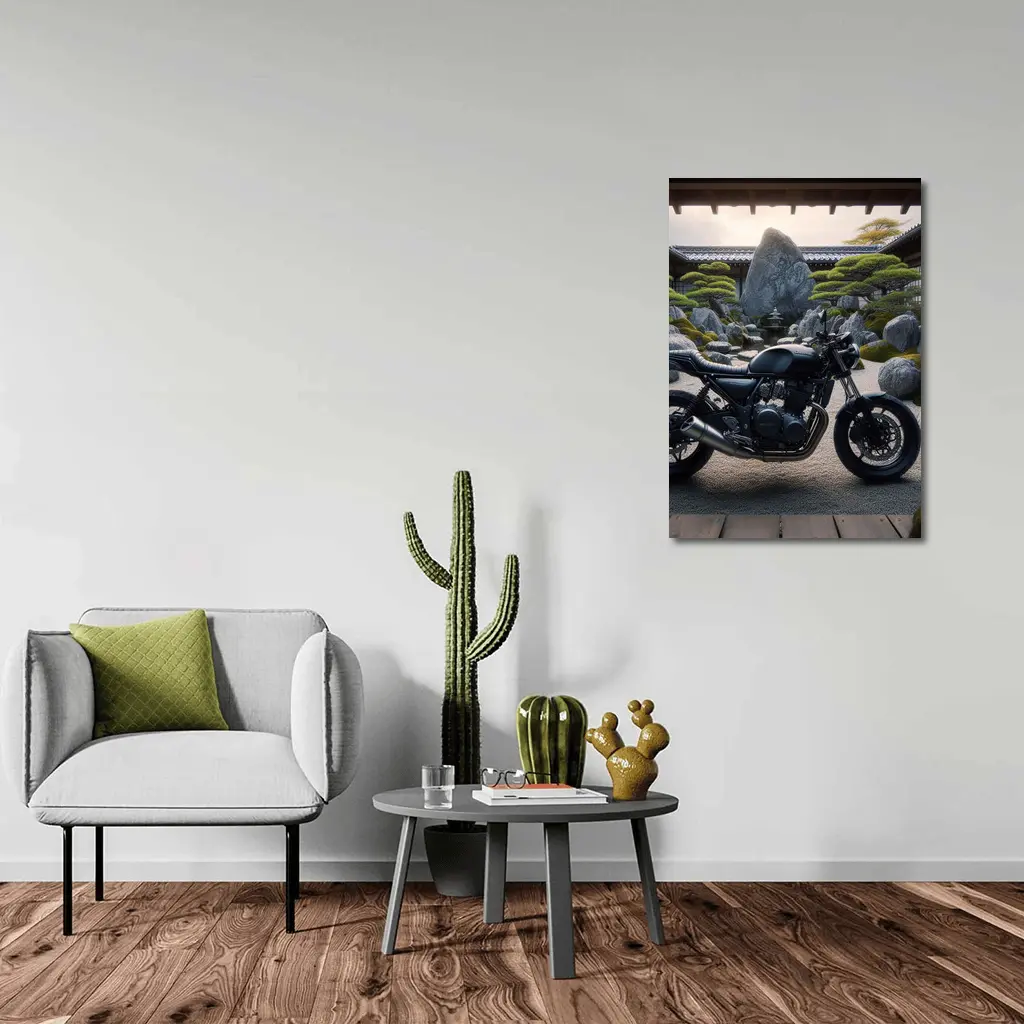Black Kawasaki Cafe Racer Japanese Zen Garden – Wall Art