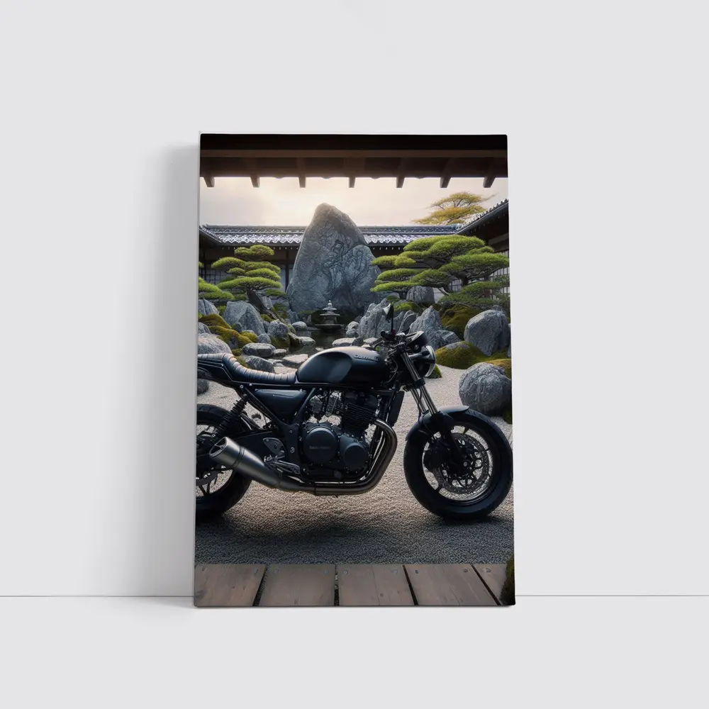 Black Kawasaki Cafe Racer Japanese Zen Garden – Wall Art