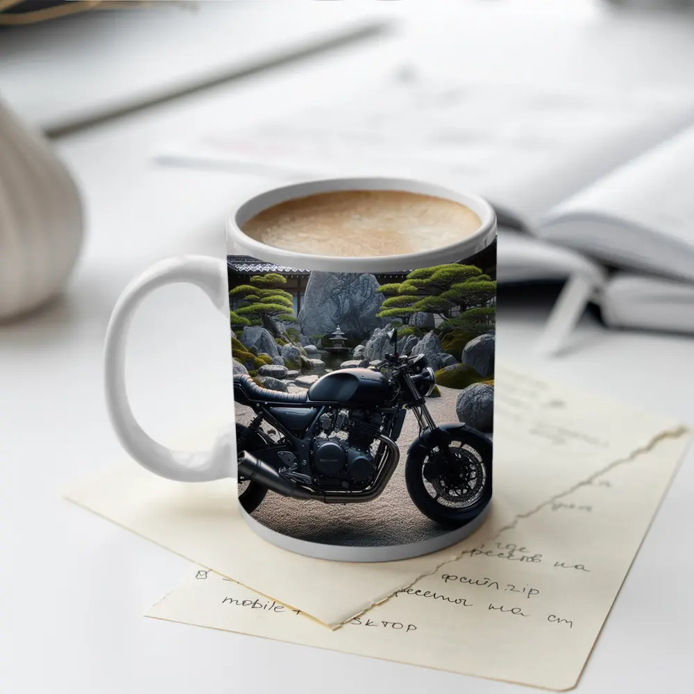 Black Kawasaki Cafe Racer Japanese Zen Garden – Mugs