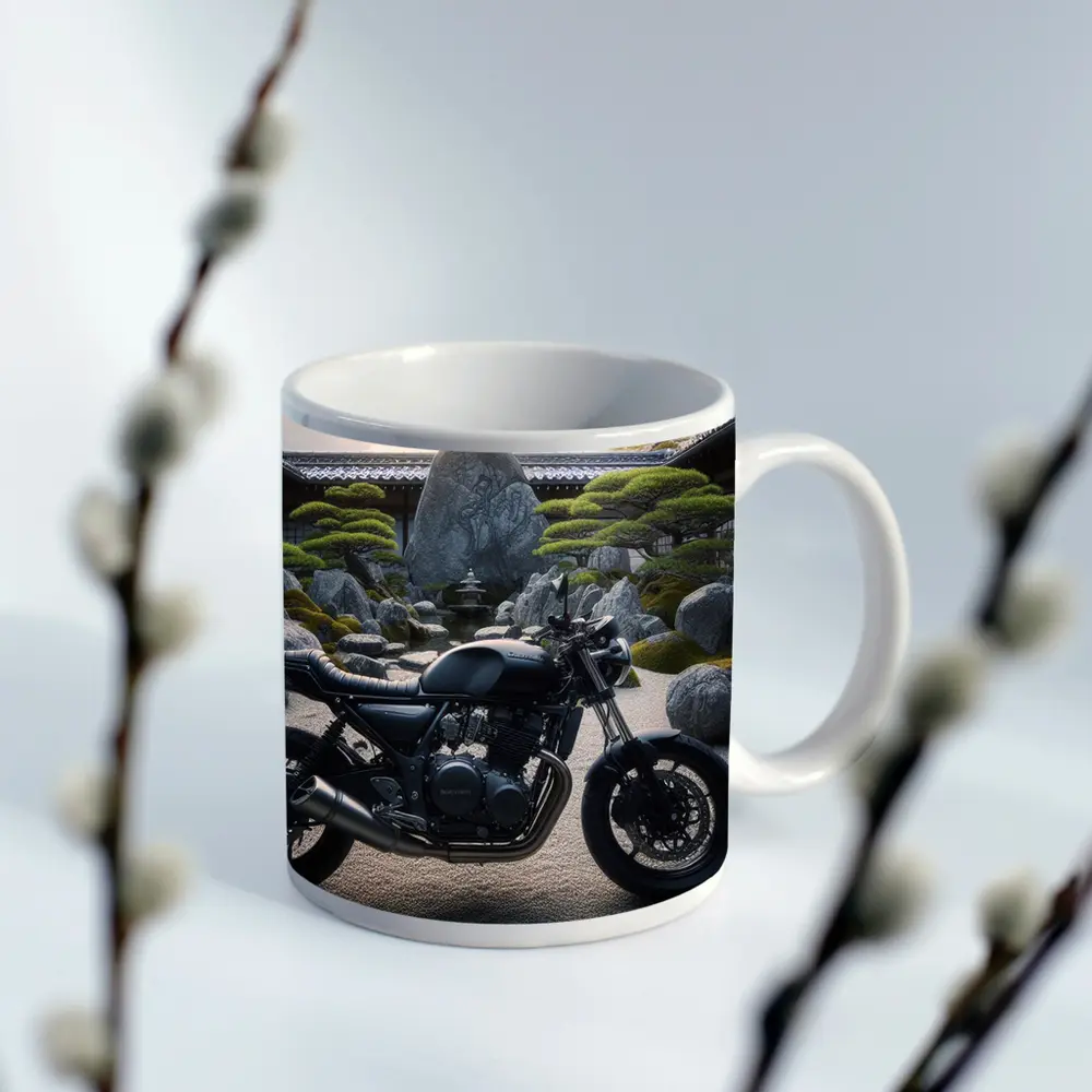 Black Kawasaki Cafe Racer Japanese Zen Garden – Mugs
