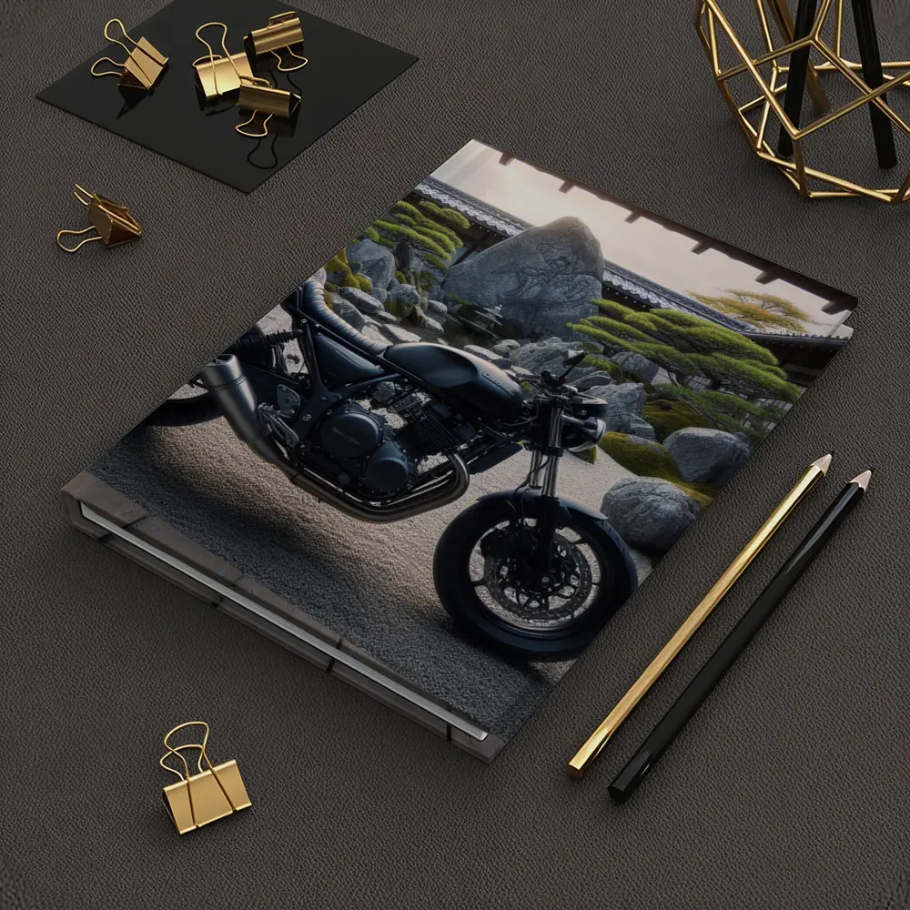 Black Kawasaki Cafe Racer Japanese Zen Garden – Notebooks