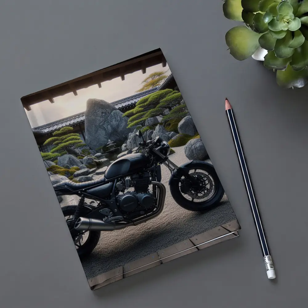 Black Kawasaki Cafe Racer Japanese Zen Garden – Notebooks