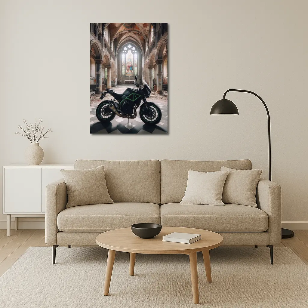 Kawasaki Naked Bike Abandoned Church Interior – Wall Art