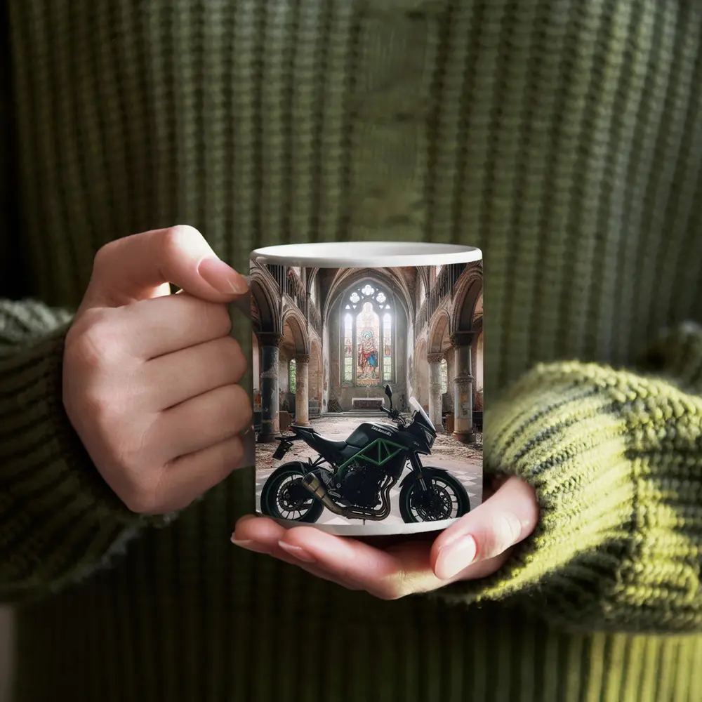 Kawasaki Naked Bike Abandoned Church Interior – Mugs