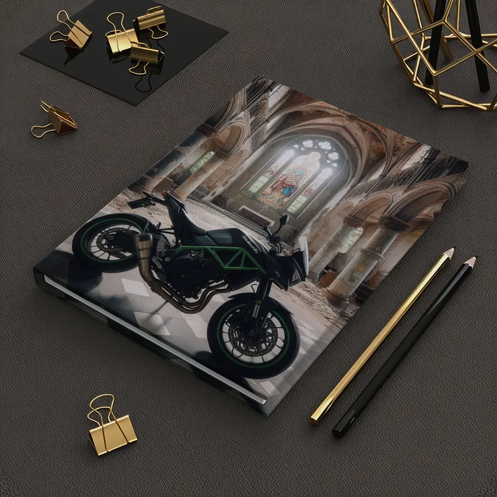 Kawasaki Naked Bike Abandoned Church Interior – Notebooks