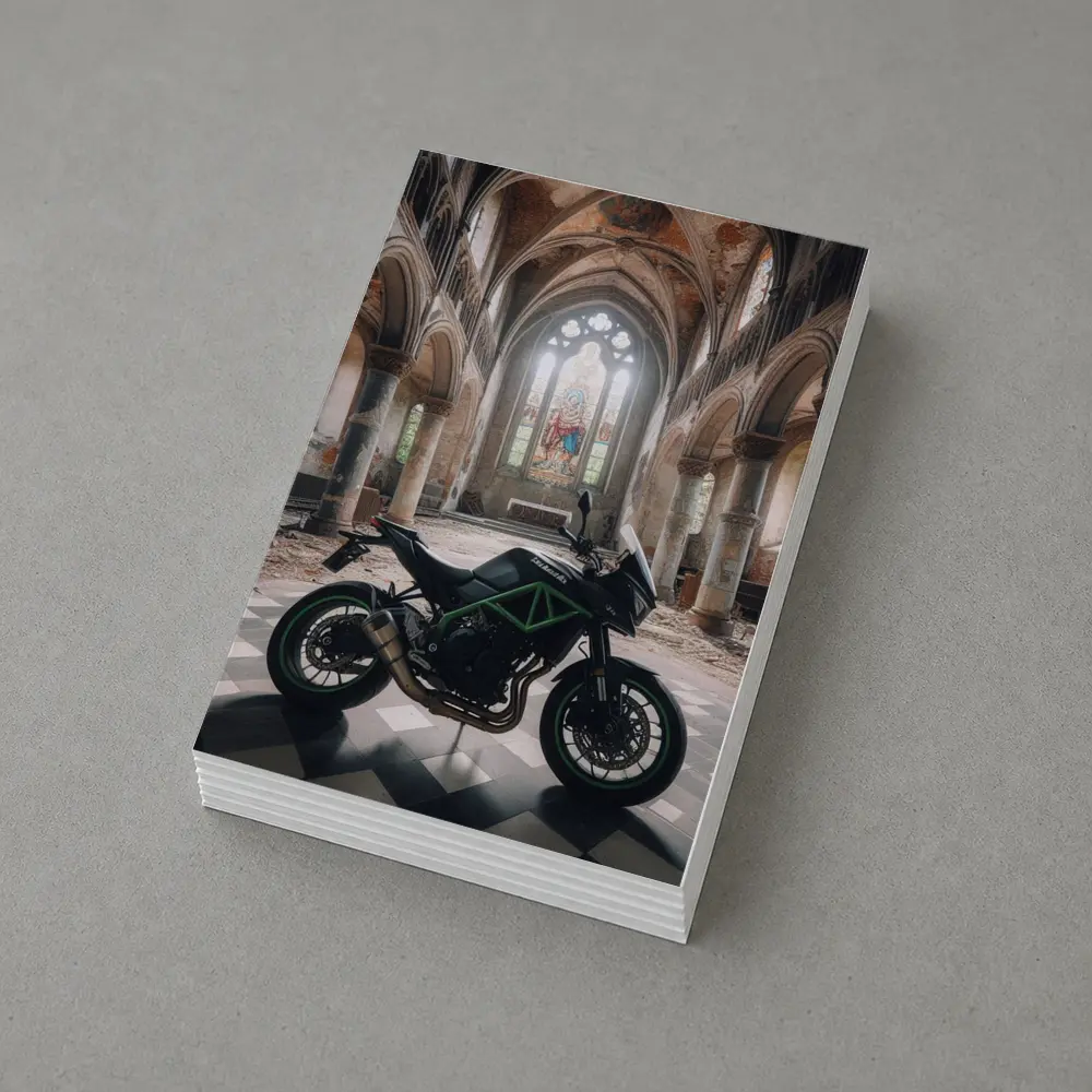 Kawasaki Naked Bike Abandoned Church Interior – Postcards