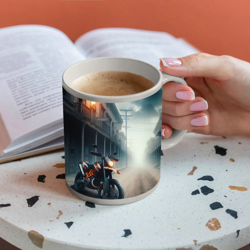KTM Duke Motorcycle Misty Ghost Town Street – Mugs