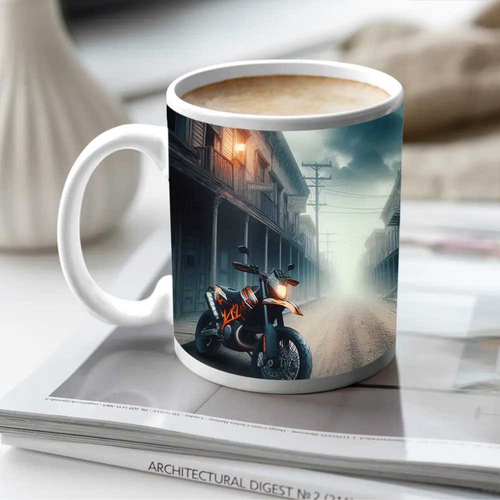 KTM Duke Motorcycle Misty Ghost Town Street – Mugs