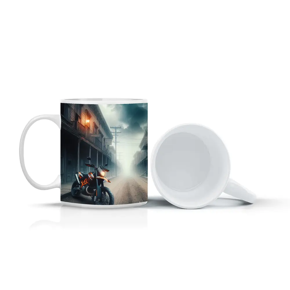KTM Duke Motorcycle Misty Ghost Town Street – Mugs