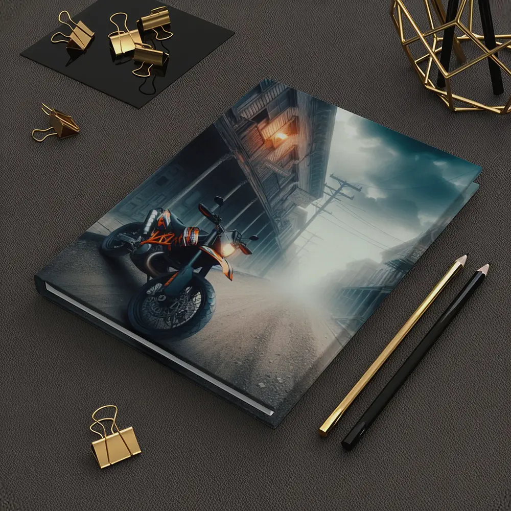 KTM Duke Motorcycle Misty Ghost Town Street – Notebooks