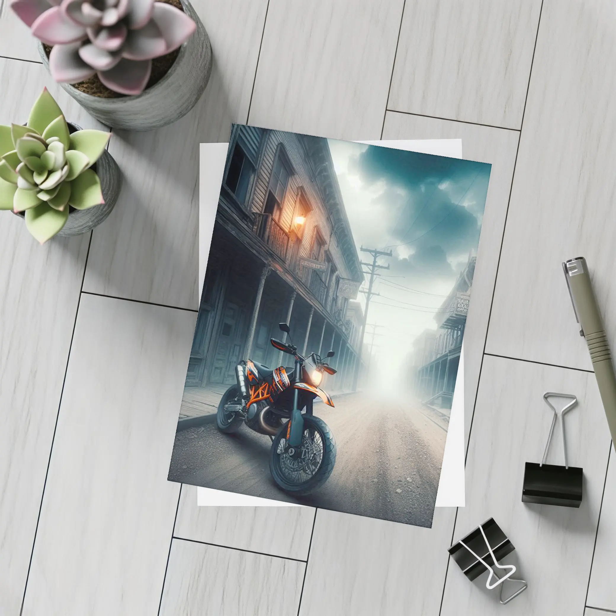 KTM Duke Motorcycle Misty Ghost Town Street – Postcards
