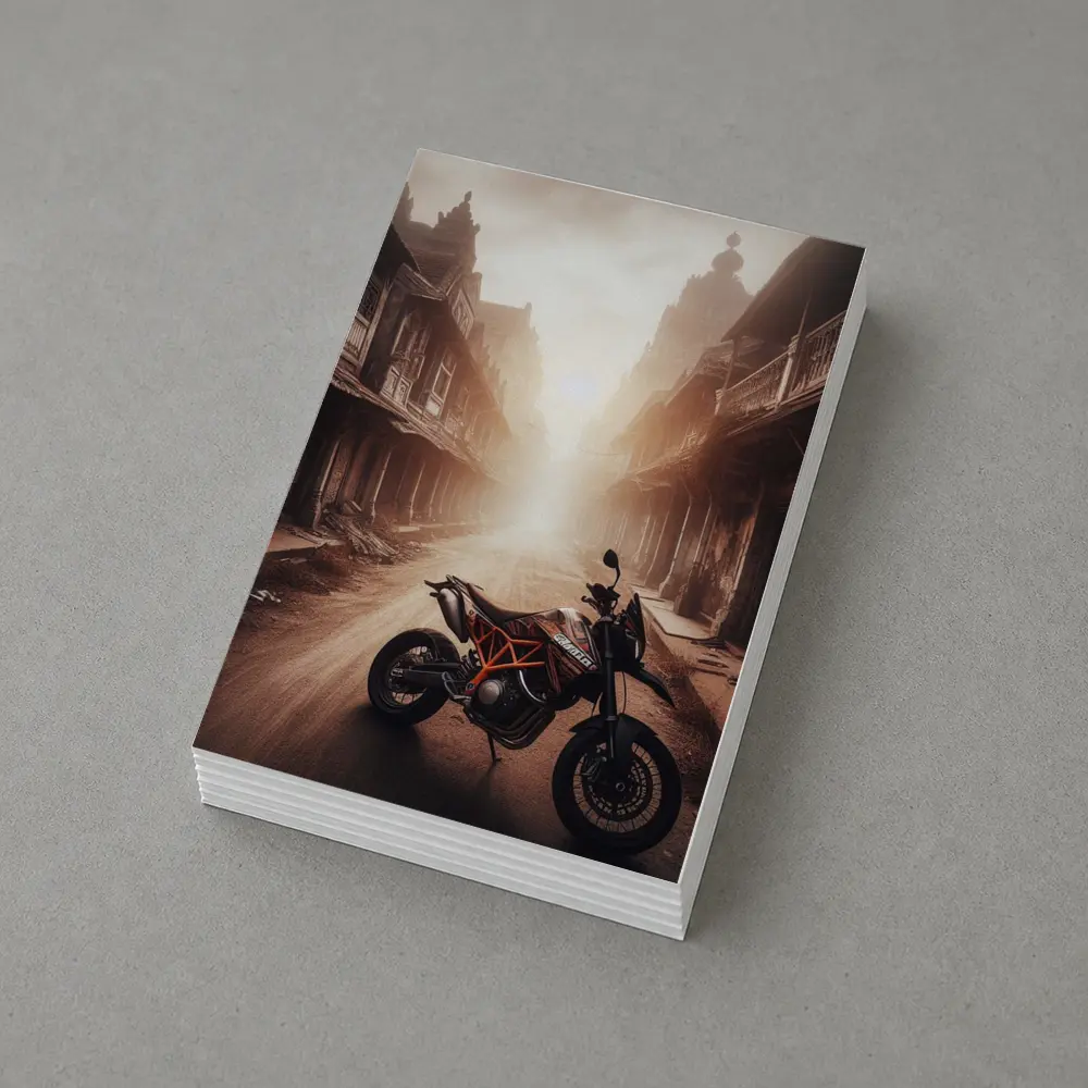 KTM Motorcycle Dusty Old Town Street – Postcards