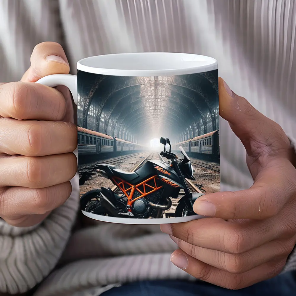 KTM Duke Motorcycle Abandoned Train Station – Mugs