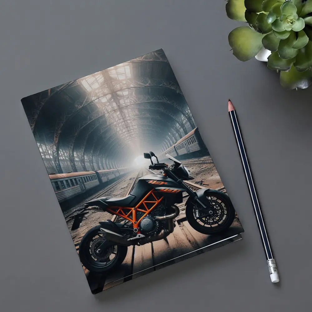 KTM Duke Motorcycle Abandoned Train Station – Notebooks