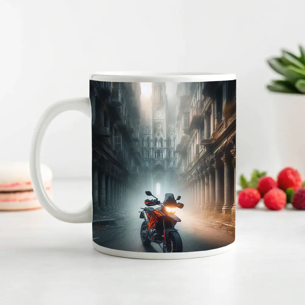 KTM Adventure Motorcycle Misty Gothic City Street – Mugs