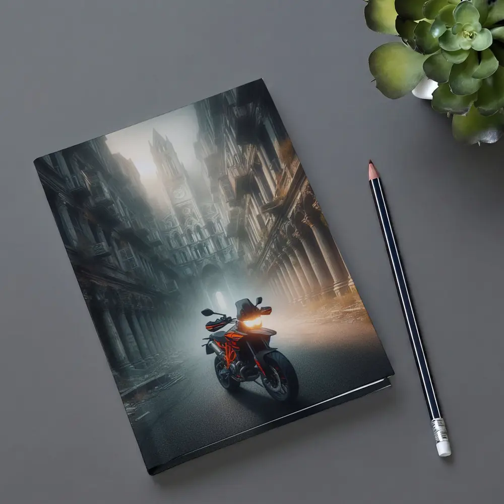 KTM Adventure Motorcycle Misty Gothic City Street – Notebooks