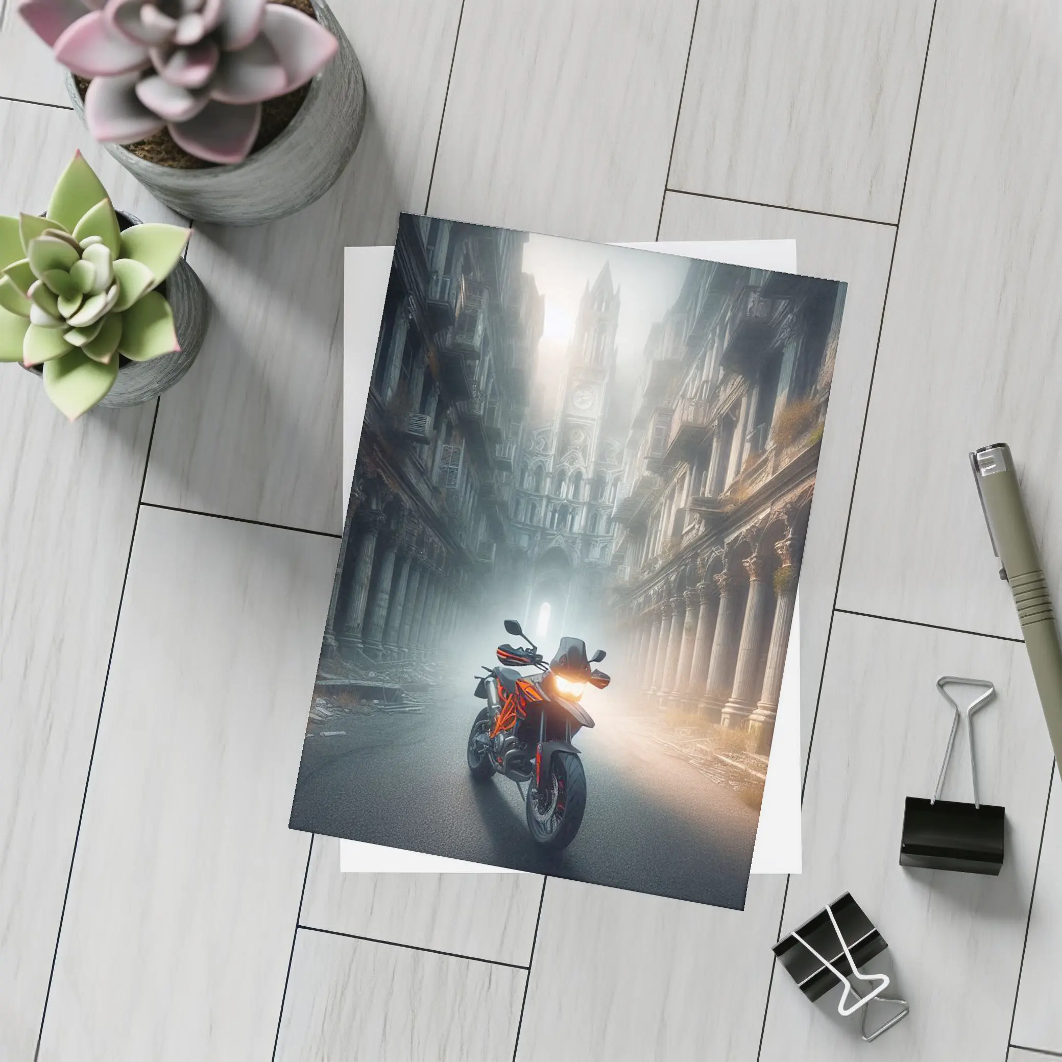KTM Adventure Motorcycle Misty Gothic City Street – Postcards