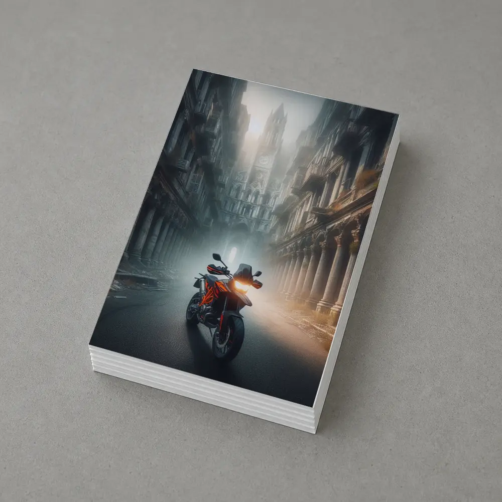 KTM Adventure Motorcycle Misty Gothic City Street – Postcards