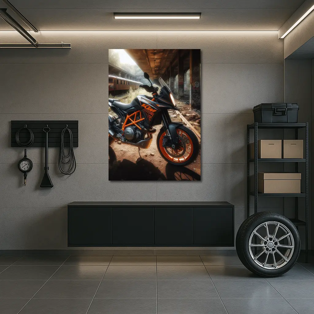 KTM Duke Motorcycle Abandoned Urban Setting – Wall Art