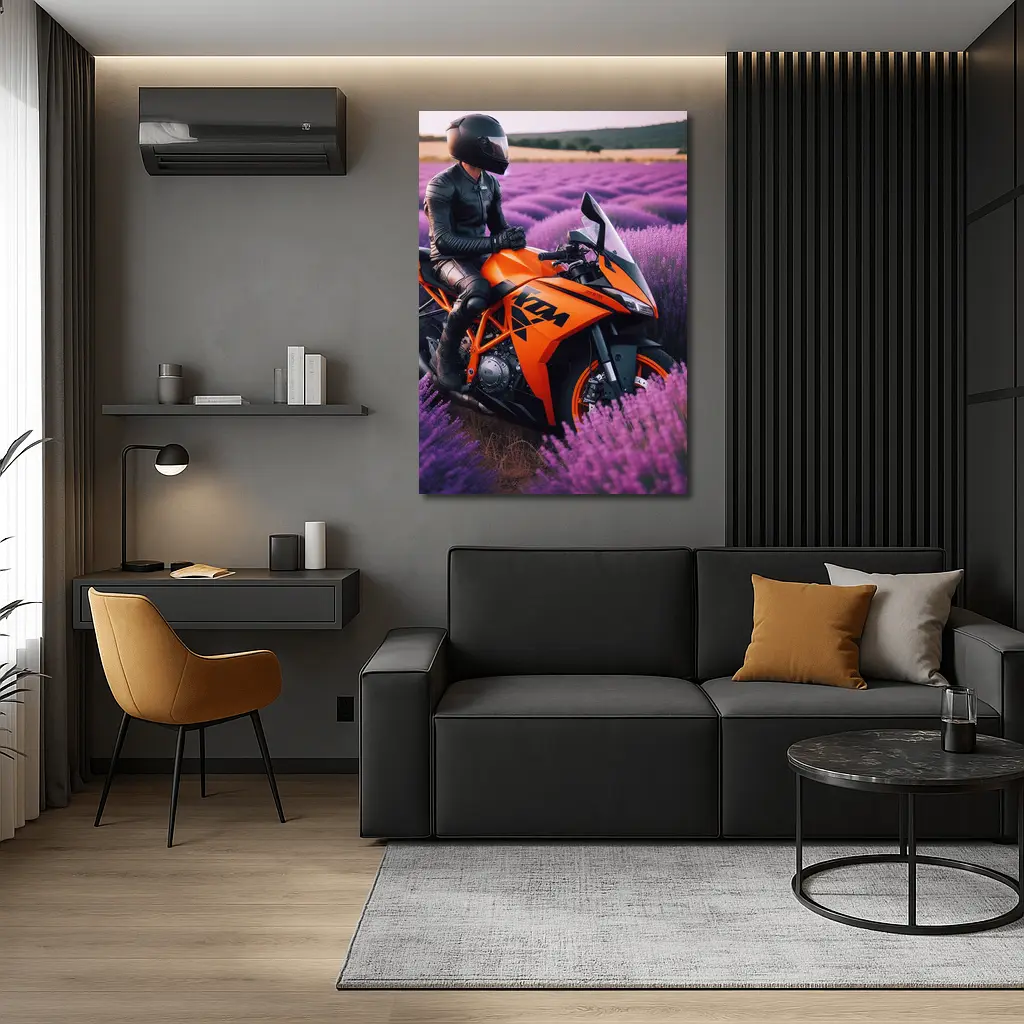 KTM Sport Bike Rider Lavender Field – Wall Art