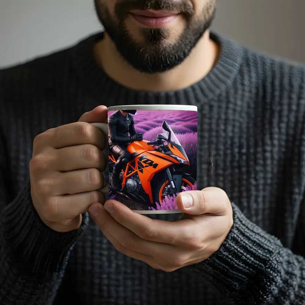 KTM Sport Bike Rider Lavender Field – Mugs