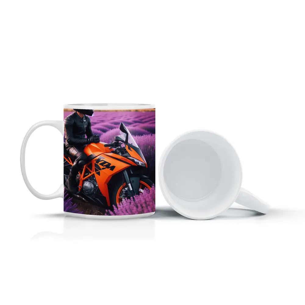 KTM Sport Bike Rider Lavender Field – Mugs