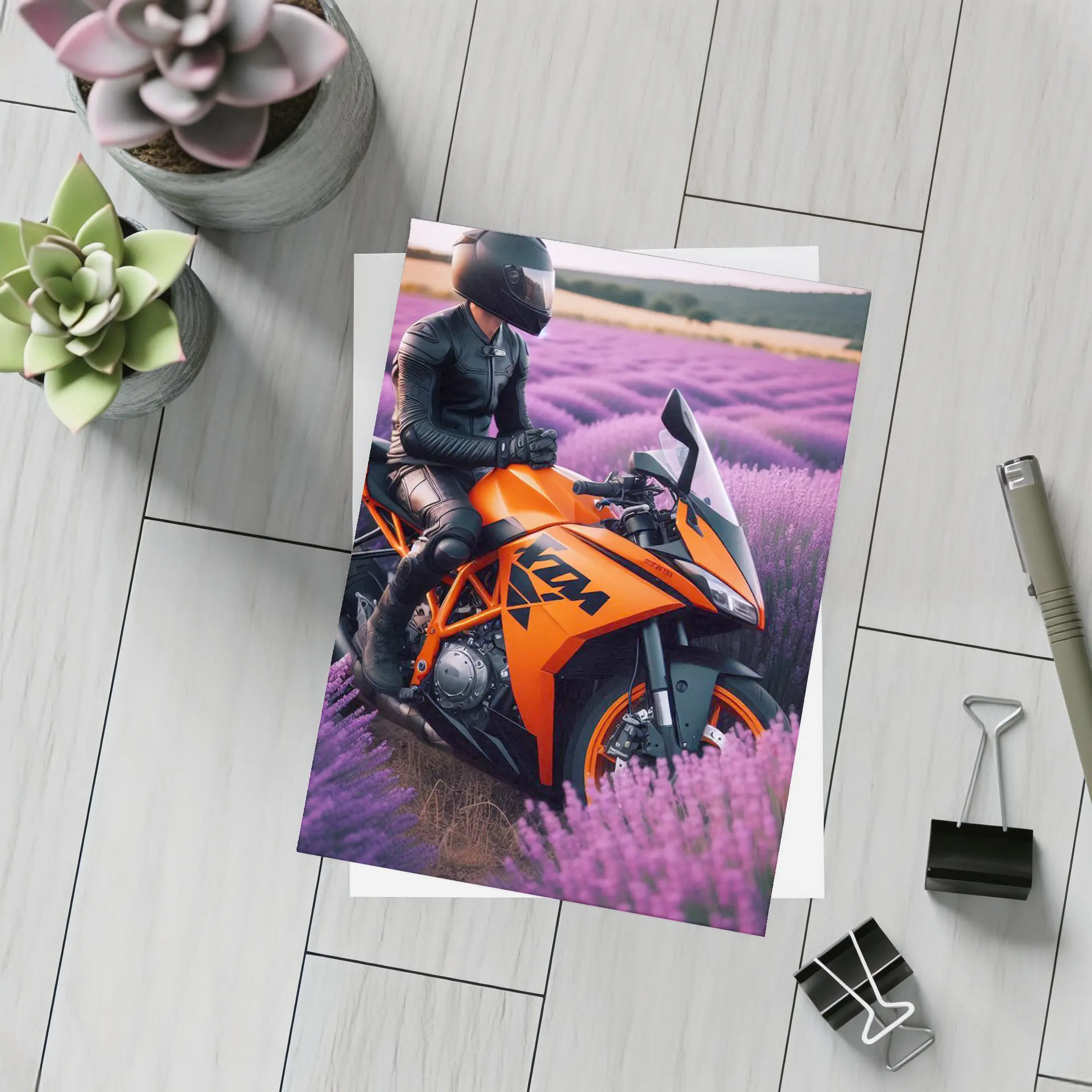 KTM Sport Bike Rider Lavender Field – Postcards