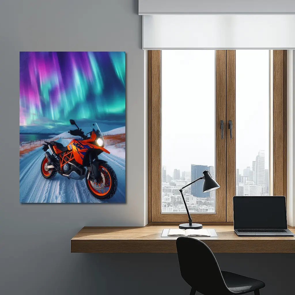 KTM Adventure Motorcycle Under Northern Lights – Wall Art