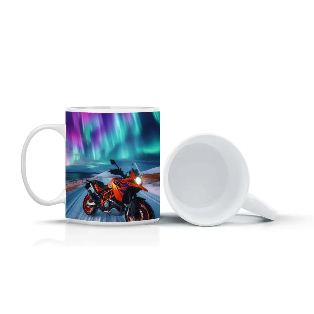 KTM Adventure Motorcycle Under Northern Lights – Mugs
