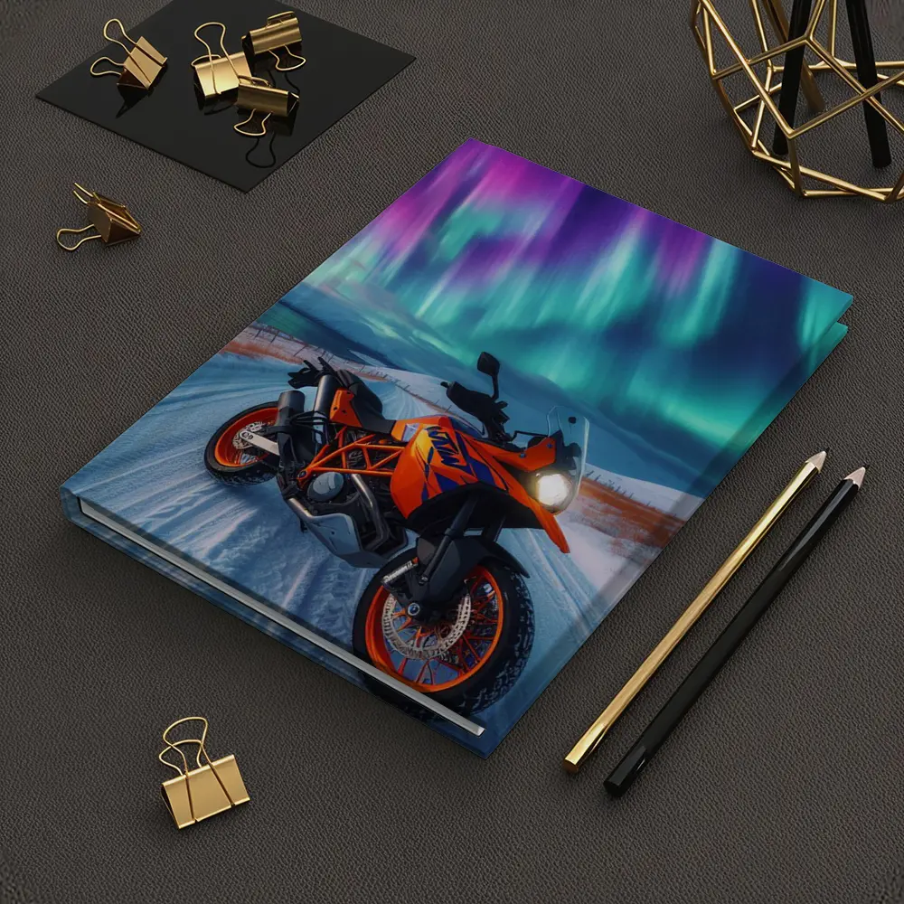 KTM Adventure Motorcycle Under Northern Lights – Notebooks