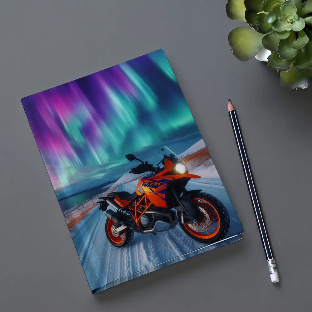 KTM Adventure Motorcycle Under Northern Lights – Notebooks