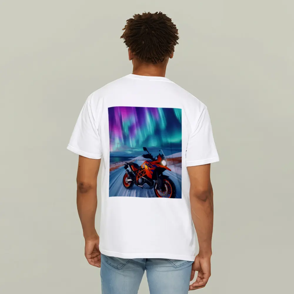 KTM Adventure Motorcycle Under Northern Lights – T-Shirts