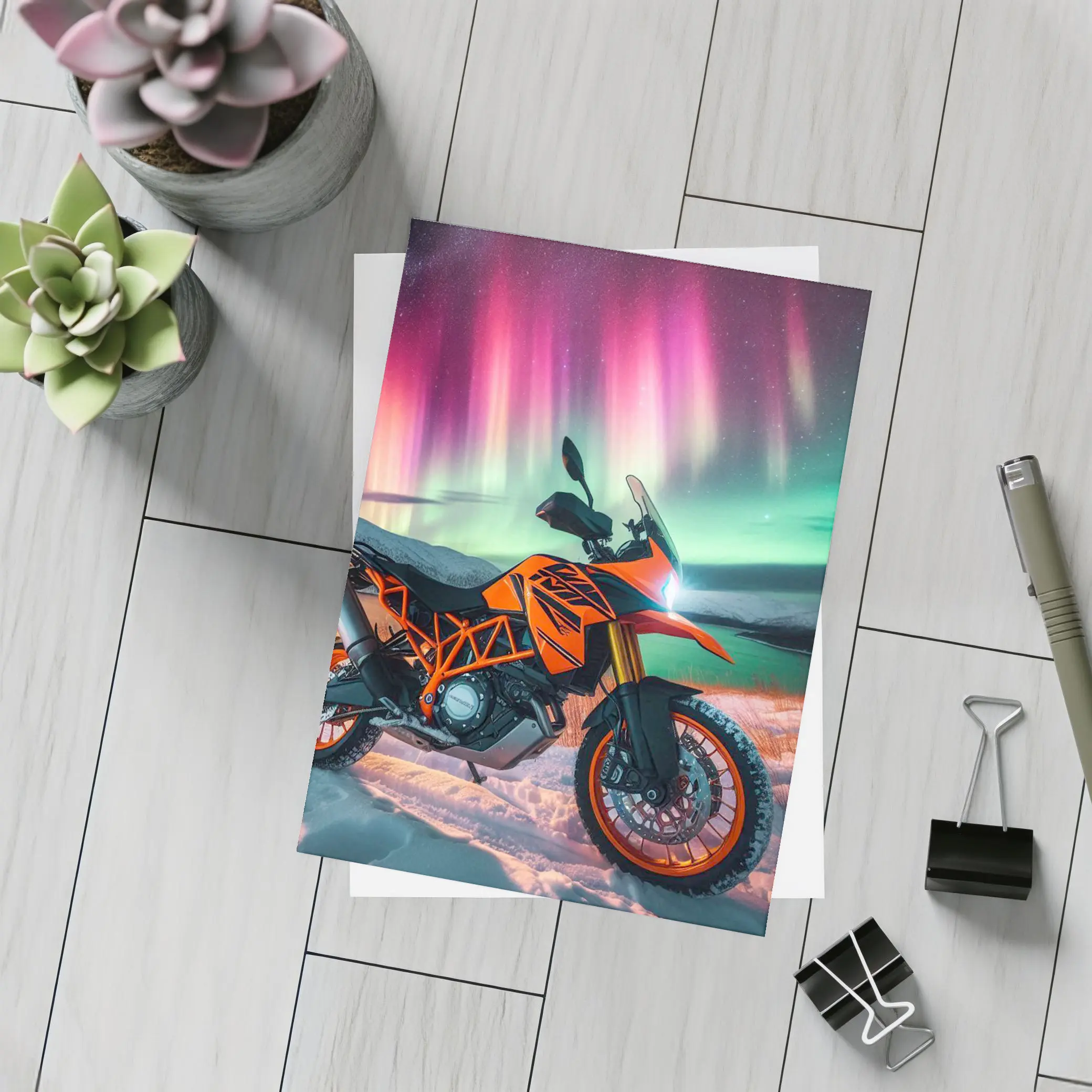 KTM Adventure Motorcycle Northern Lights Winter – Postcards