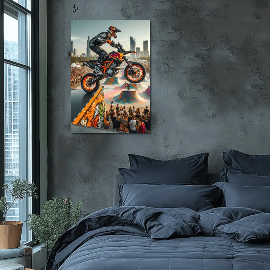 KTM Supermoto Rider Jump Urban Skatepark Crowd – Wall Art